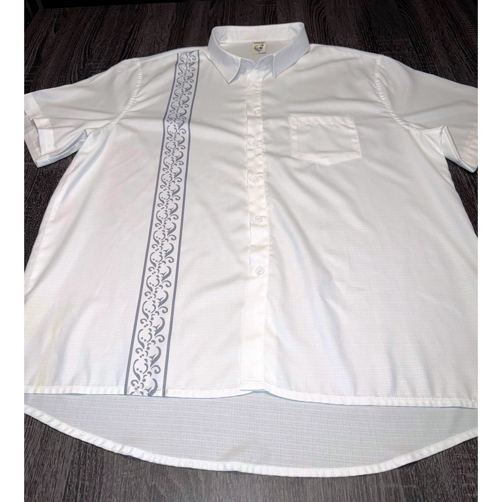 HARDADDY Mens White Short Sleeve Button Down Shirt XL Tropical Floral Border